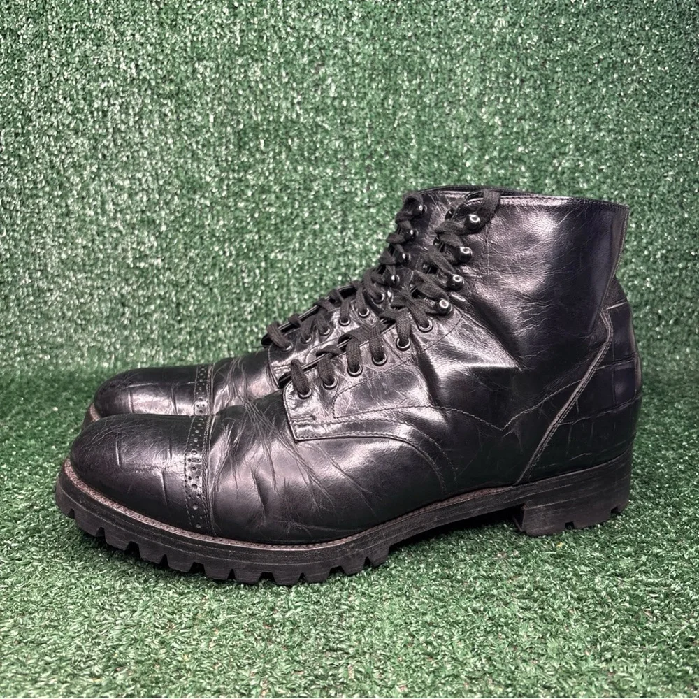Stacy Adams Madison 00044 Leather Boots Alligator‎ Print Vibram Lug Sole Sz 10
